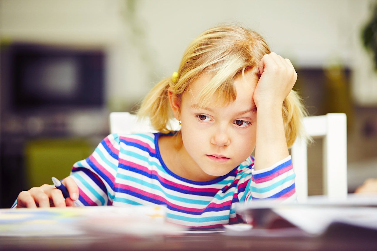 Girl is doing homework